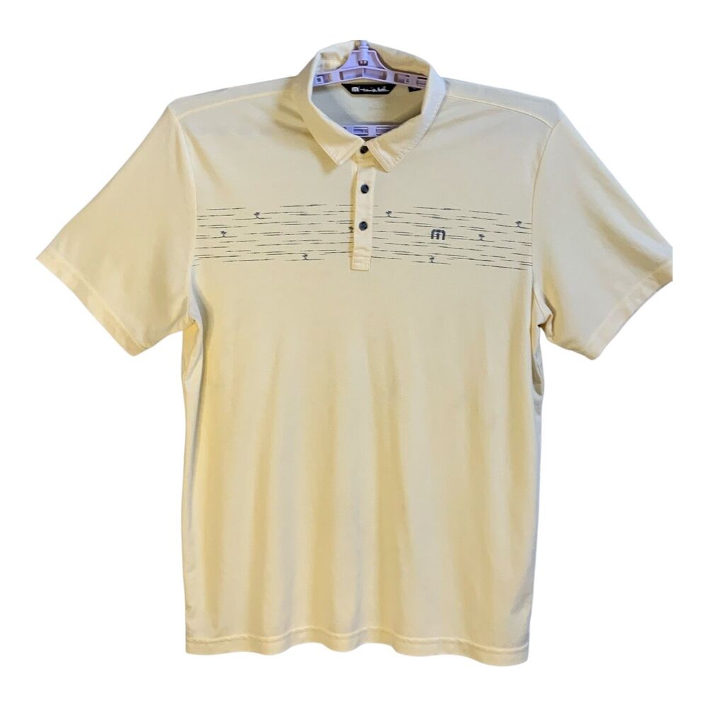 Travis Mathew Polo Shirt Mens 2XL Pastel Yellow Pima Cotton Golf Preppy Logo